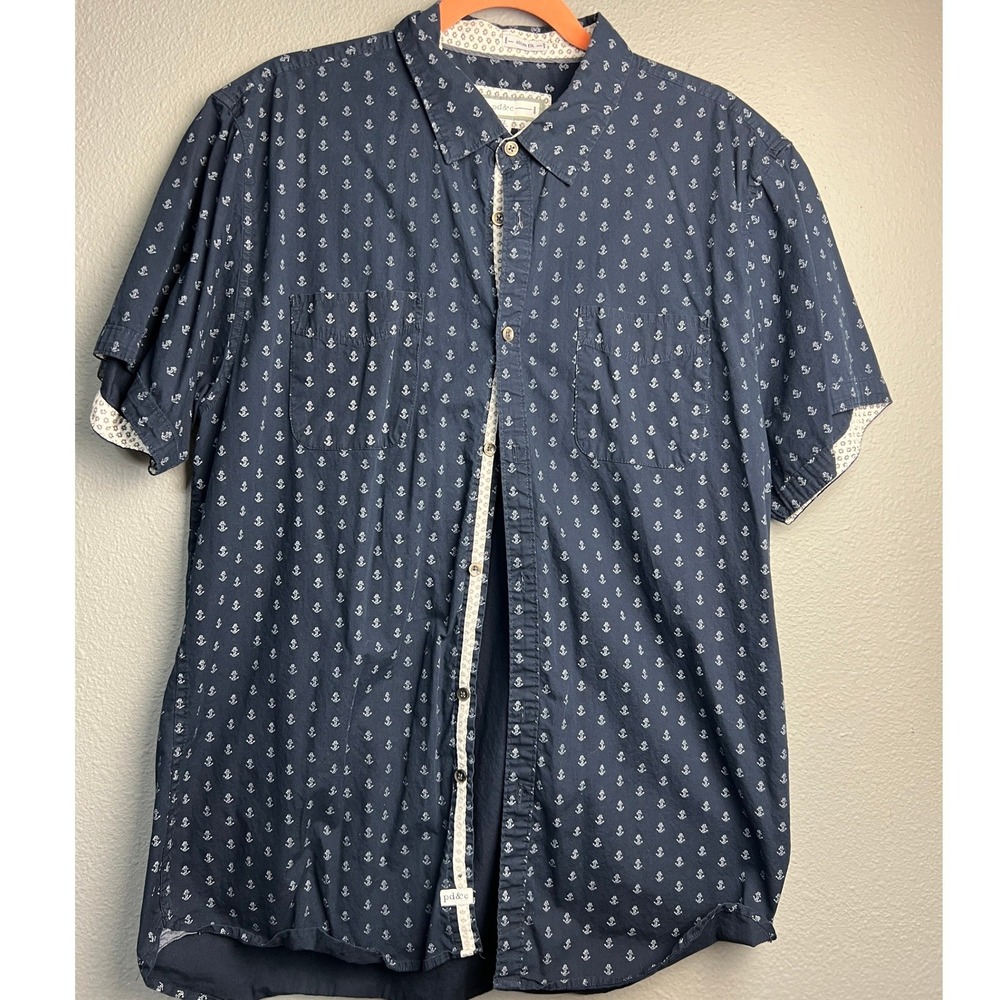 pd&c Mens Slim Fit Navy Blue Anchor Print Short Sleeve Button Down Shirt XL